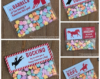 PRINTABLE Rodeo Assortment Valentine Treat Bag Toppers for kids INSTANT DOWNLOAD - Valentine's Day party, goodie bag, cowboy, cowgirl