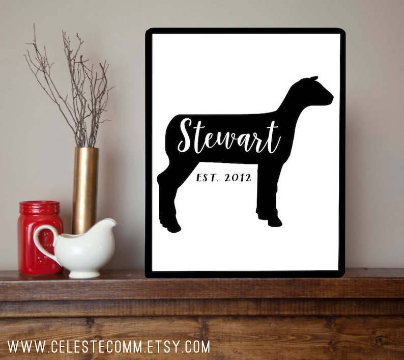 Market Show Lamb Farm Farmhouse Metal Sign Wall Art Print Personalized Sheep Family Name Sign