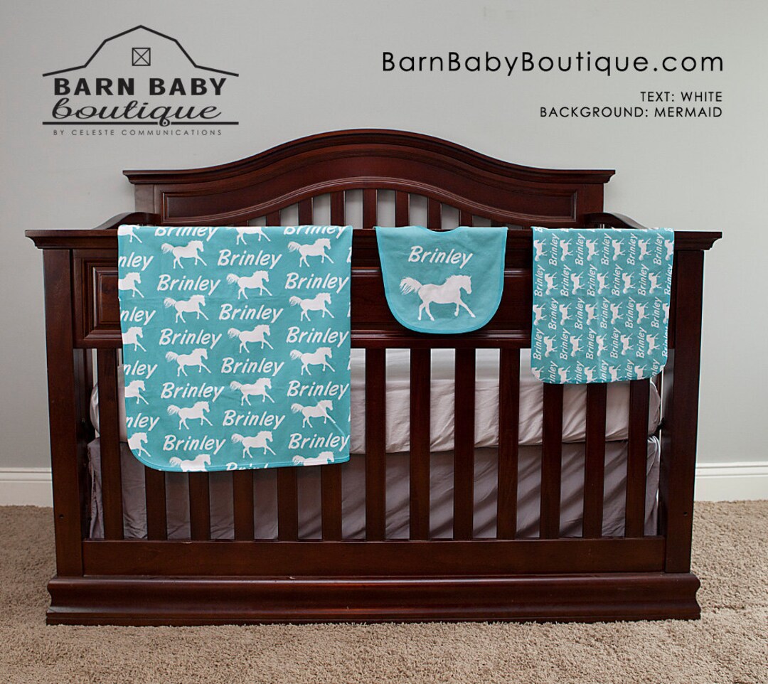 Personalized Horse Baby Gift Set Blanket, Burp Cloth and Bib Cowgirl