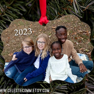 Ornement en métal personnalisé avec photo de famille - Personnalisation avec votre photo, recto verso, datée
