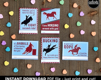 PRINTABLE Rodeo Assortment Valentine cards for kids INSTANT DOWNLOAD - Valentine's Day, Valentines, rodeo, cowboy, cowgirl, horse