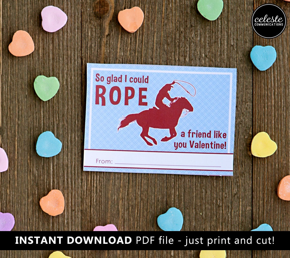 PRINTABLE Cowboy Roper Valentine Card for Kids INSTANT DOWNLOAD ...