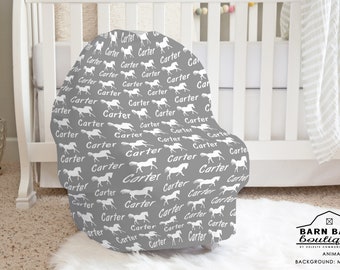 Personalized Horse Nursing, Baby Car Seat Canopy Cover - ADDITIONAL COLORS available - Shopping Cart, Highchair Cover, horse ranch nursery