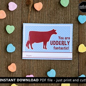Tarjeta de San Valentín de vaca lechera IMPRIMIBLE para niños DESCARGA INSTANTE - Día de San Valentín, San Valentín, granja, rancho, granjero, ganado, vacas lecheras