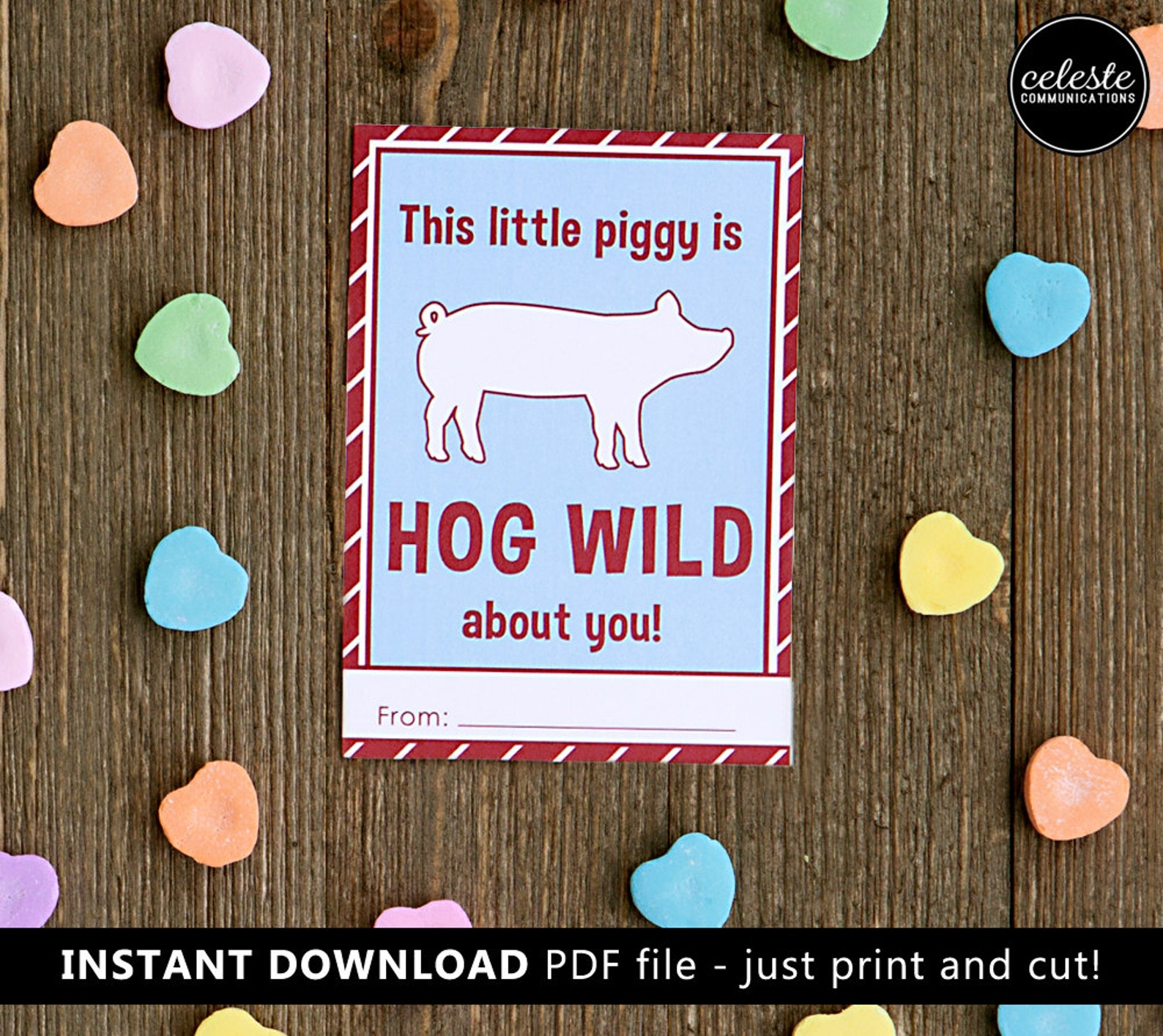 PRINTABLE Pig Valentine Card for Kids INSTANT DOWNLOAD - Valentine's ...