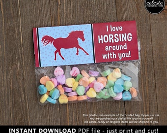 PRINTABLE Horse Rodeo Valentine Treat Bag Toppers for kids INSTANT DOWNLOAD - Valentine's Day party, Valentines goodie bag, pony, cowgirl