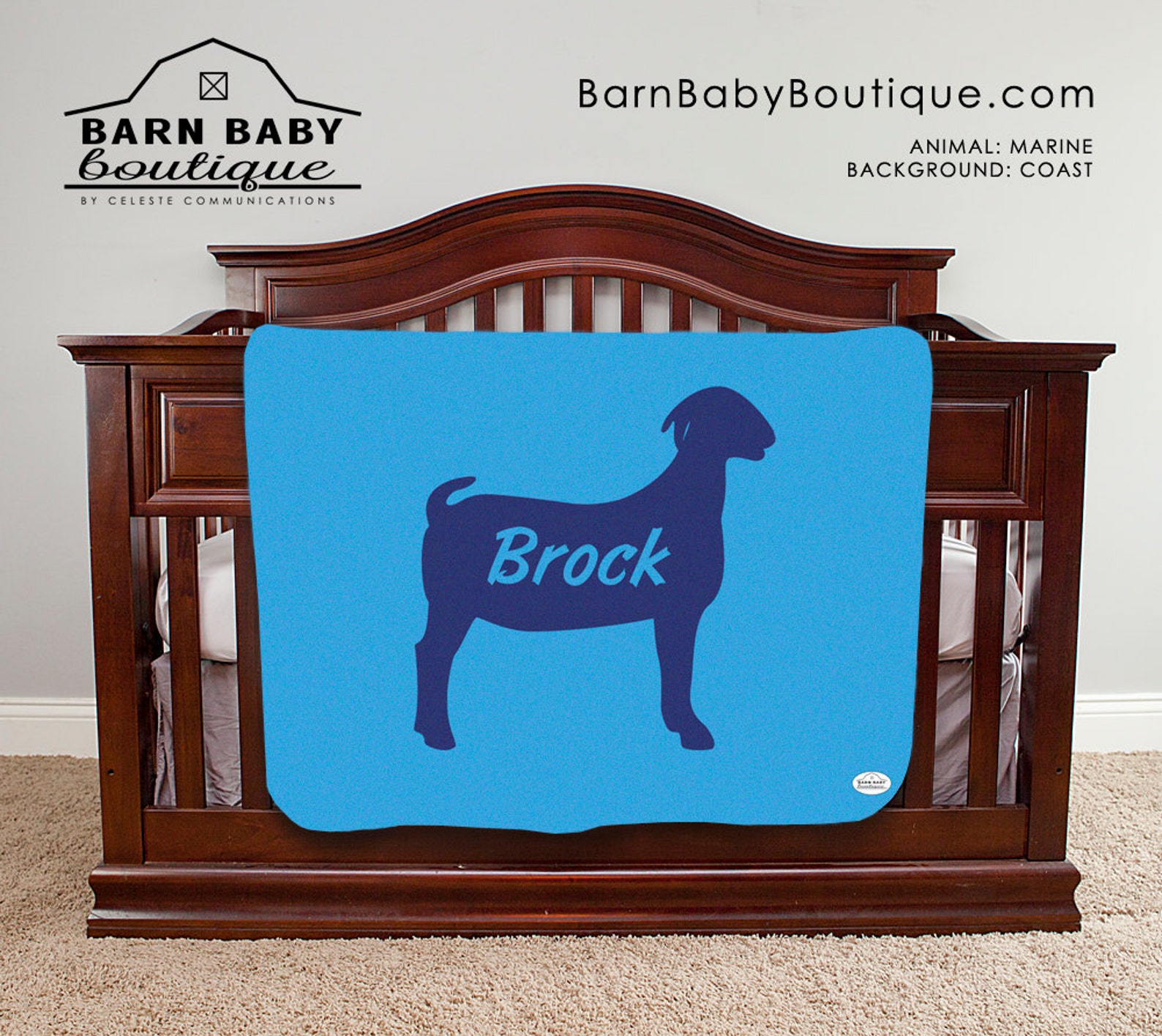 Personalized Show Goat Baby Name Blanket Farm Nursery, Farm Animal