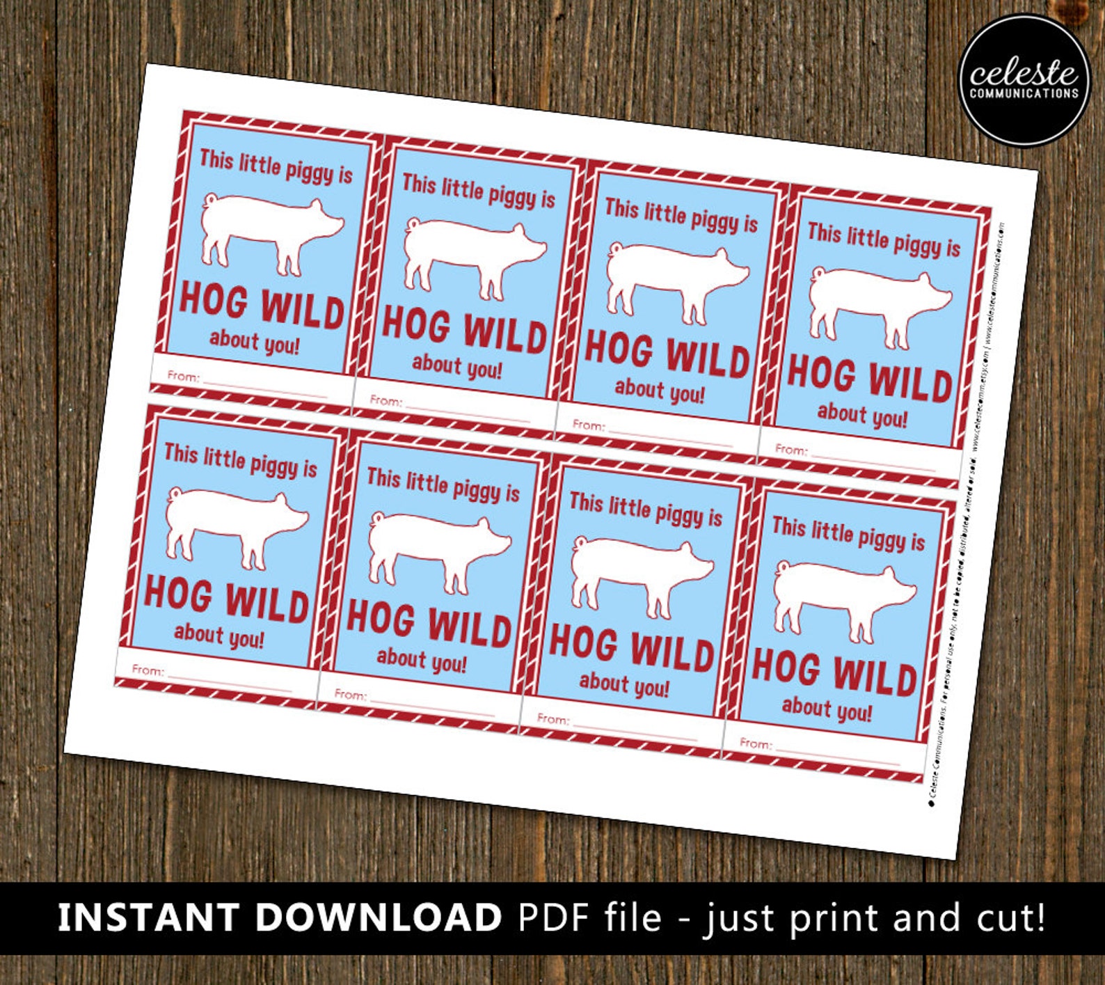 PRINTABLE Pig Valentine Card for Kids INSTANT DOWNLOAD - Valentine's ...