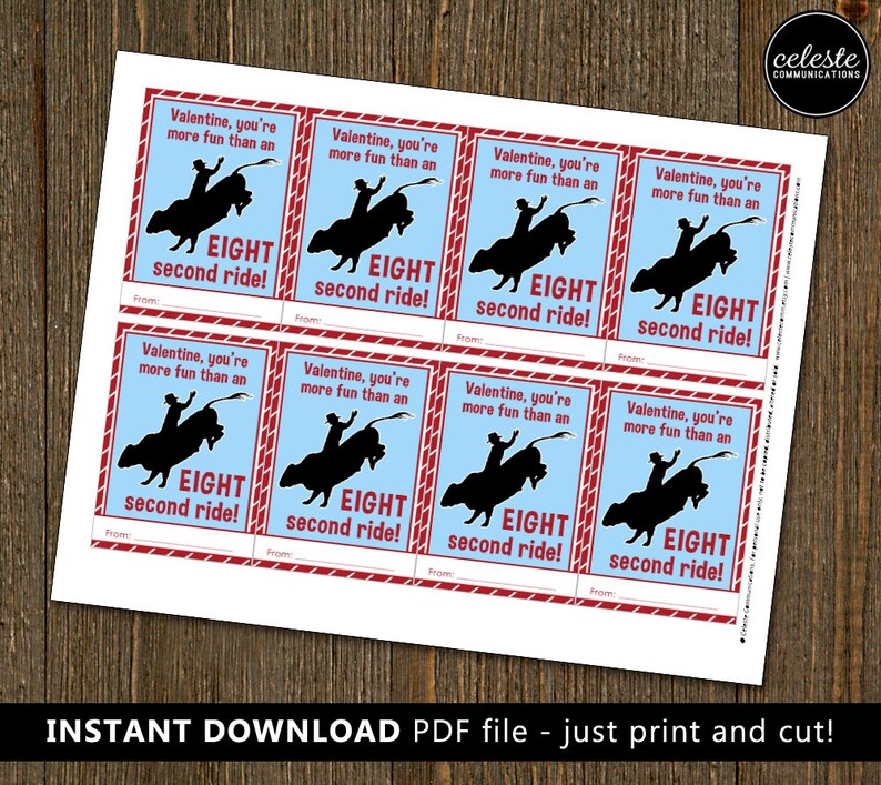 PRINTABLE Bull Riding Valentine Card for Kids INSTANT DOWNLOAD