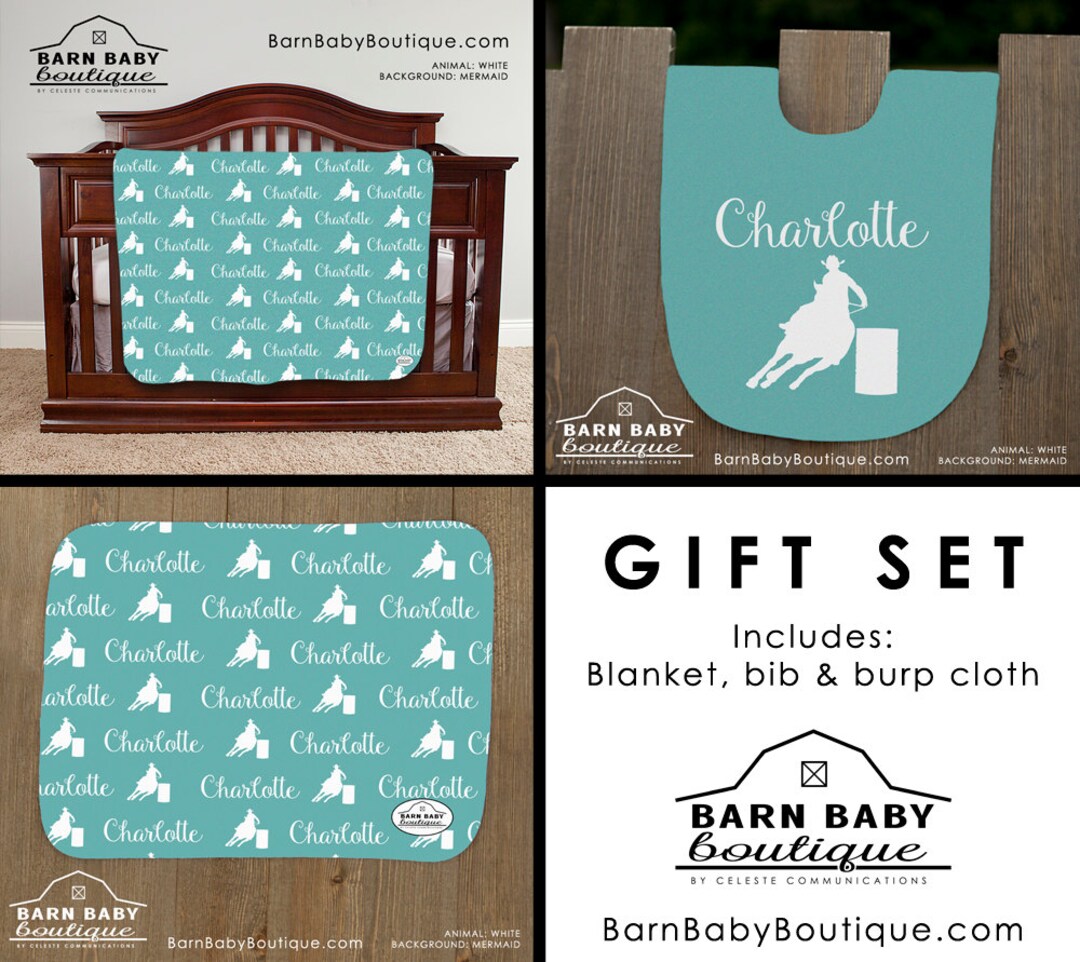 Personalized Barrel Racer Rodeo Baby Gift Set - Blanket, Burp Cloth and ...