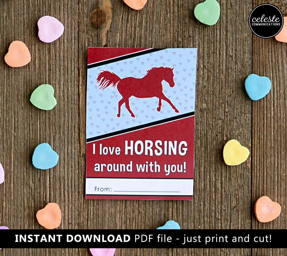 PRINTABLE Horse Valentine Card for Kids INSTANT DOWNLOAD Valentine's ...