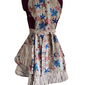 Blue and red stars apron/ layered skirt apron/ the USA Independence Day cooking/ Valentine Day/ Birthday/