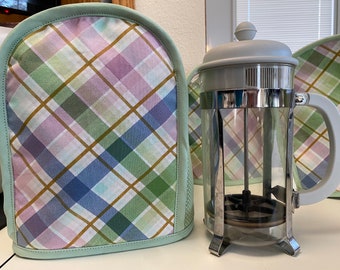 Kitchen appliances cover/ French press cover/ coffee warmer/ Spring/ Easter/ light green print color/ Summer kitchen decor