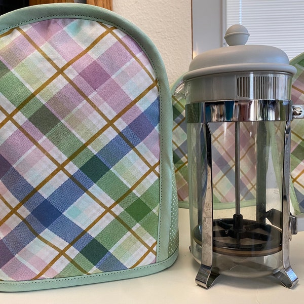 Kitchen appliances cover/ French press cover/ coffee warmer/ Spring/ Easter/ light green print color/ Summer kitchen decor