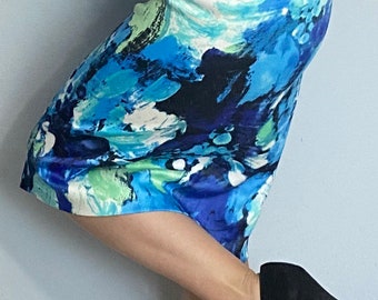 Blue pencil skirt/ Spring skirt/ blue green skirt/ Blue lagoon/ Original design pencil skirt/ abstract print/ below the knee skirt/ 25 inch