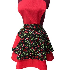 Red cherry apron/ layered skirt apron/ Valentine’s Day gift/ birthday/ Mother’s Day/ red polka dots