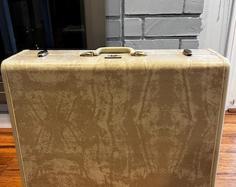 Samsonite #4536 Vintage 1950s Cream Marble Print Luggage Large
