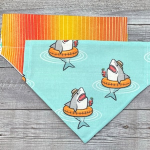 Pool Shark Dog Bandana, Reversible, Slide On Collar, Personalized Option, Summer Dog Bandana, Swimming Shark Dog Bandana