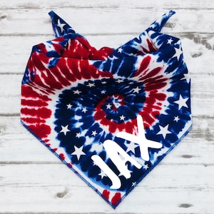 USA Dog Bandana, Tye Dye and Stars Dog Bandana, Tie-On Bandana, Personalized Bandana, Patriotic Dog Bandana, Fourth of July Dog Bandana