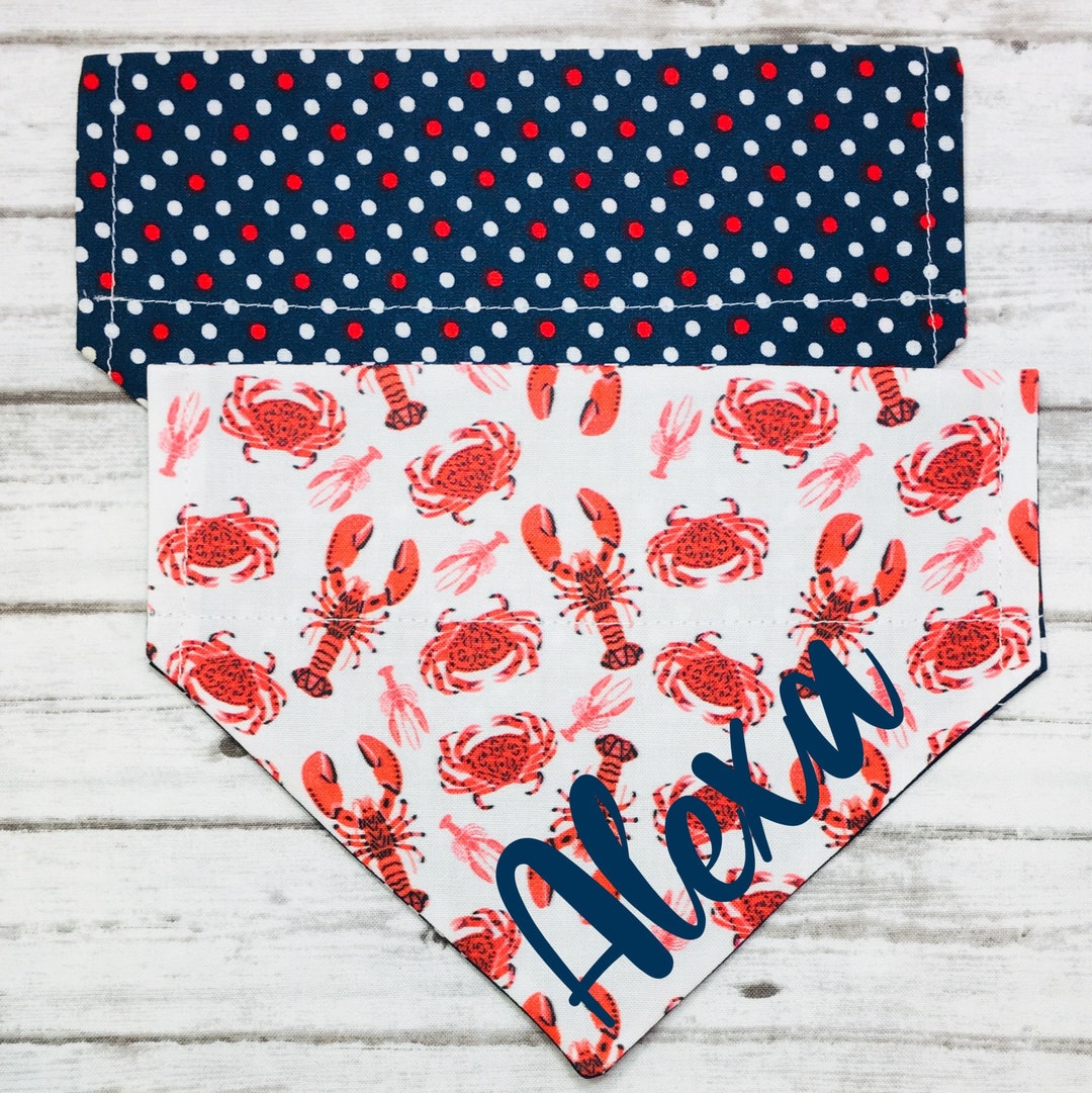 Lobster Dog Bandana, Crab Dog Bandana, Reversible, Slide on Collar