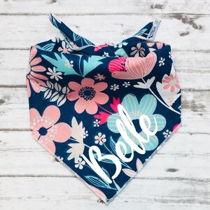 Floral Dog Bandana, Pink, Navy, Teal, Tie-On Bandana, Personalized Bandana, Spring Bandana, Summer Bandana, Female Dog Bandana