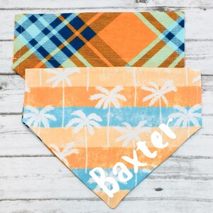 Palm Tree Dog Bandana, Summer Dog Bandana, Reversible, Slide On Collar, Personalized Option, Beach Dog Bandana, Ocean Dog Bandana