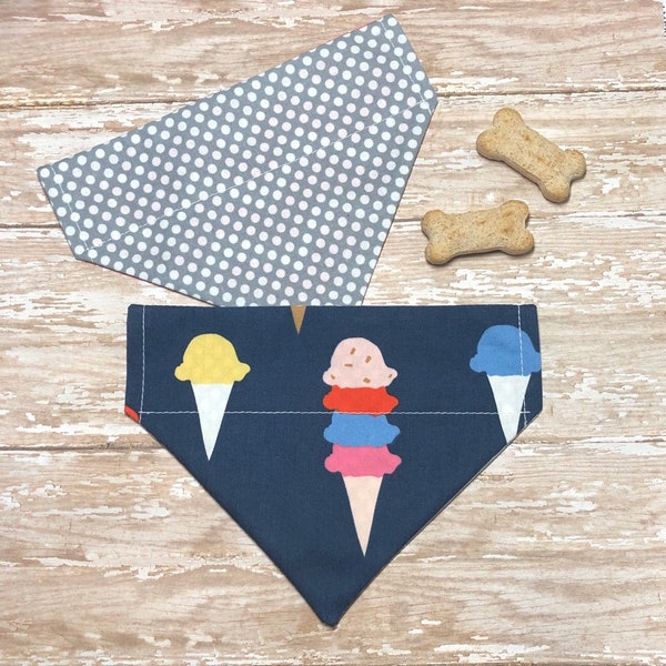 Personalized Dog Bandana/Summer/Spring/Ice Cream/FREE SHIPPING/Reversible/Slide On Collar/Xs/Sm/Med/Lg/Xl/2Xl