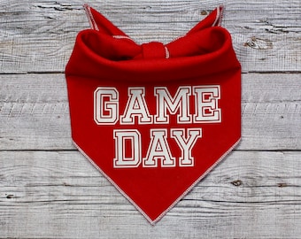 Game Day Dog Bandana, Red and Gray Dog Bandana, Tie-On Bandana, Ohio Football Fan Dog Bandana