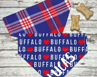 Buffalo Dog Bandana, Football Dog Bandana, Reversible, Slide On Collar, Personalized Option, BizzyMamas