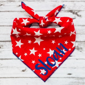 USA Dog Bandana, Stars on Red Dog Bandana, Tie-On Bandana, Personalized Bandana, Patriotic Dog Bandana, Fourth of July Dog Bandana