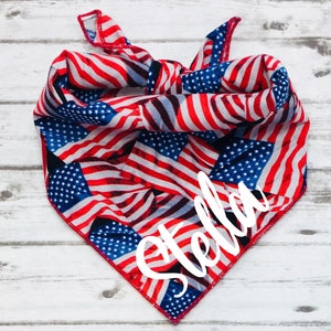 USA Dog Bandana, American Flag Dog Bandana, Tie-On Bandana, Personalized Bandana, Patriotic Dog Bandana, Fourth of July Dog Bandana
