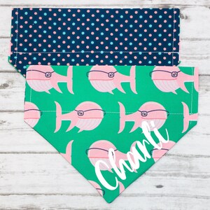 Pink Whale Dog Bandana, Beach Dog Bandana, Over the Collar, Reversible, Personalized, Ocean Dog Bandana, Polka Dot Dog Bandana, BizzyMamas