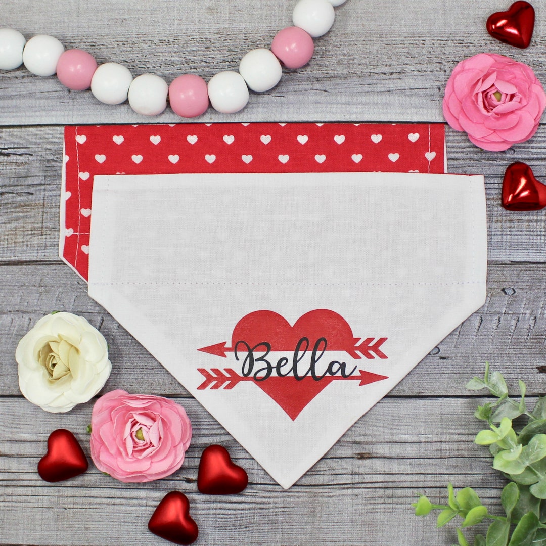 Valentine's Day Personalized Dog Bandana, Over the Collar, Heart Dog