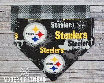 Pittsburgh Steelers Dog Bandana, Pittsburgh Football Dog Bandana, Reversible, Slide On Collar, Personalized Option, Steelers Dog Bandana