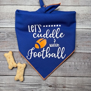Let&#39;s Cuddle and Watch Football, Orange and Blue Dog Bandana, Tie-On Bandana, Florida Gators Football Fan Dog Bandana,