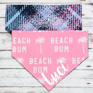 Palm Tree Dog Bandana, Beach Bum Dog Bandana, Reversible, Slide On Collar, Personalized Option, Summer Dog Bandana, Ocean, Tropical, Female