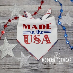 4th of July Dog Bandana, Made In The USA Dog Bandana, Tie-On Bandana, Personalized Bandana, Patriotic Dog Bandana, Red White and Blue