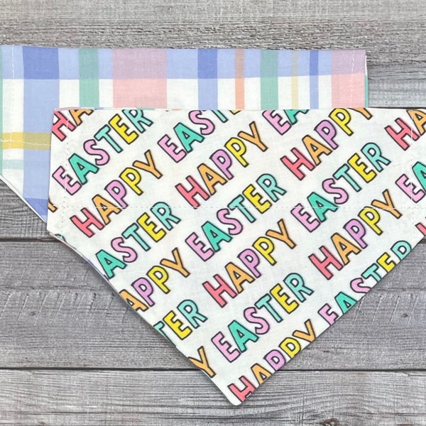 Easter Dog Bandana, Happy Easter Dog Bandana, Plaid, Over the Collar, Reversible, Personalized, BizzyMamas