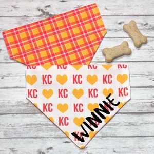Kansas City Dog Bandana, Football Dog Bandana, Reversible, Slide On Collar, Personalized Option, Plaid Dog Bandana, Kansas Dog Bandana