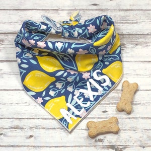 Girl Floral Dog Bandana, Flowers, Lemon, Tie-On Bandana, Personalized Bandana, Spring Bandana, Summer Bandana, Female Dog Bandana