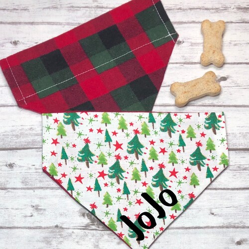 Personalized Christmas Plaid Over the Collar Dog Bandana Etsy