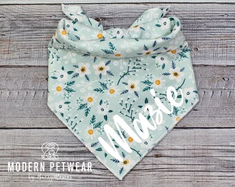 Mini Daisy Dog Bandana, Light Teal Floral Dog Bandana, Tie-On, Floral Dog Bandana, Daisy Bandana, Flower Dog Bandana, Summer Dog Bandana