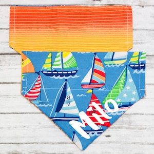 Sail Boat Dog Bandana, Summer Dog Bandana, Reversible, Slide On Collar, Personalized Option, Beach Dog Bandana, Nautical Dog Bandana
