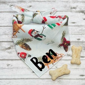 Christmas Dog Bandana, Holiday Dog Bandana, Snowman Dog Bandana, Tie-On Bandana, Personalized Dog Bandana, Trucks, Woodsy, By BizzyMamas