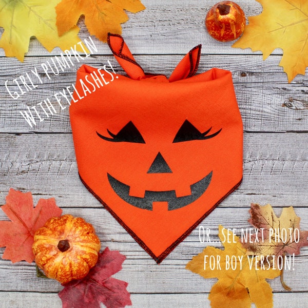Pumpkin Dog Bandana, Jack-O-Lantern Dog Bandana, Halloween Dog Bandana, Tie On Style, Girl Halloween, Boy Halloween, Pumpkin Face Bandana