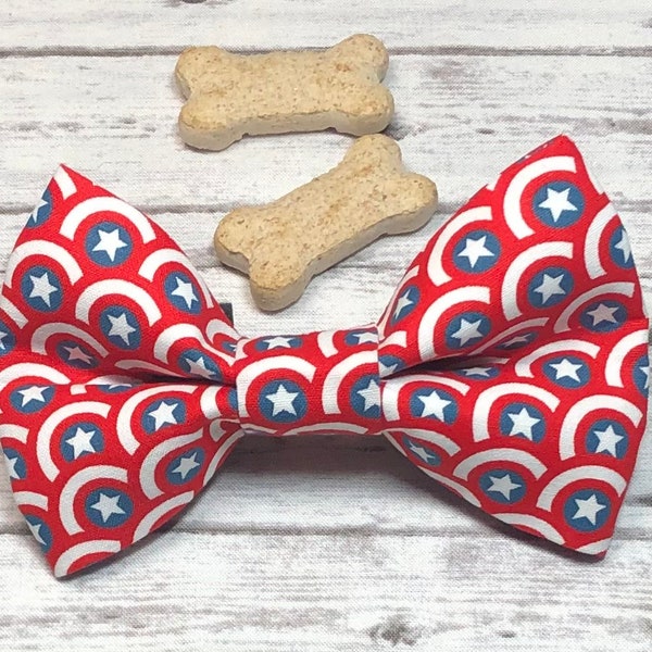 Dog Bow Tie, Captain America, Collar Bow Tie, Cat Bow Tie, Puppy Bow Tie, America, USA, Avengers, by BizzyMamas