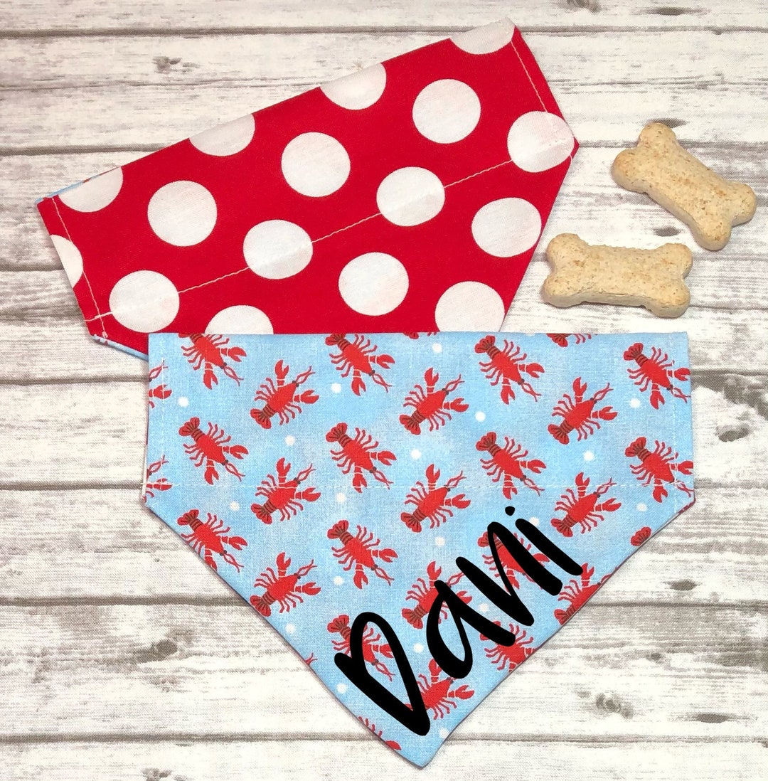 Lobster Dog Bandana, Summer Dog Bandana, Reversible, Slide On Collar