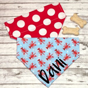Lobster Dog Bandana, Summer Dog Bandana, Reversible, Slide On Collar, Personalized Option, Beach Dog Bandana, Nautical Dog Bandana