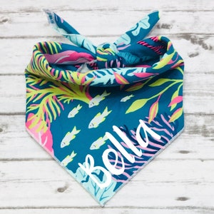 Under The Sea Dog Bandana, Tie-On Bandana, Personalized Bandana, Ocean Dog Bandana, Beach Dog Bandana, Fish, Coral, Seahorse, BizzyMamas
