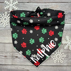 Snowflake Dog Bandana, Holiday Dog Bandana, Christmas Dog Bandana, Red Green Bandana,Tie-On Bandana, Personalized Dog Bandana, By BizzyMamas